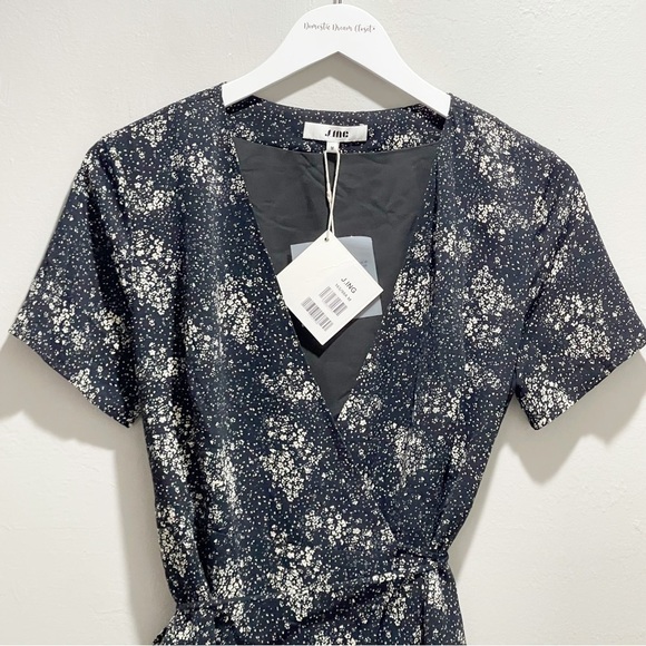 J.ING Women’s Black Abstract Print True Wrap Dress Ruffle Hem Short Sleeve Sz M - Picture 3 of 12